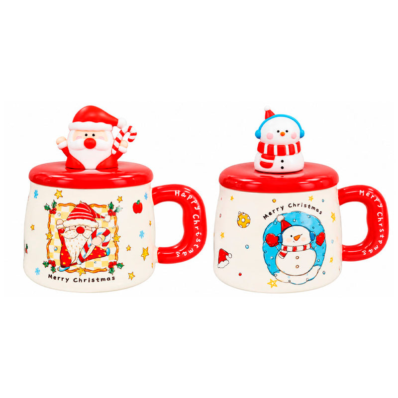 Caneca de Cerâmica Natalina com Tampa 1 Unidade - Modelos Sortidos