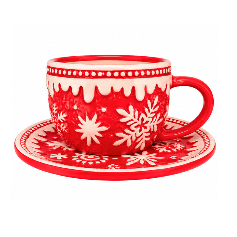 Xícara Natalina com Pires Flocos de Neve – 350ml