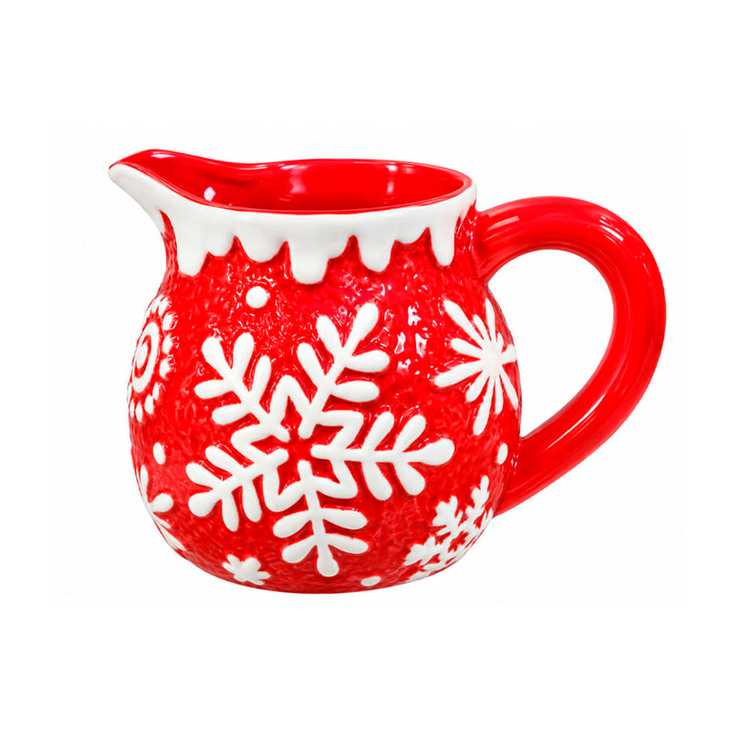 Leiteira de Cerâmica Vermelha Flocos de Neve - 310ml