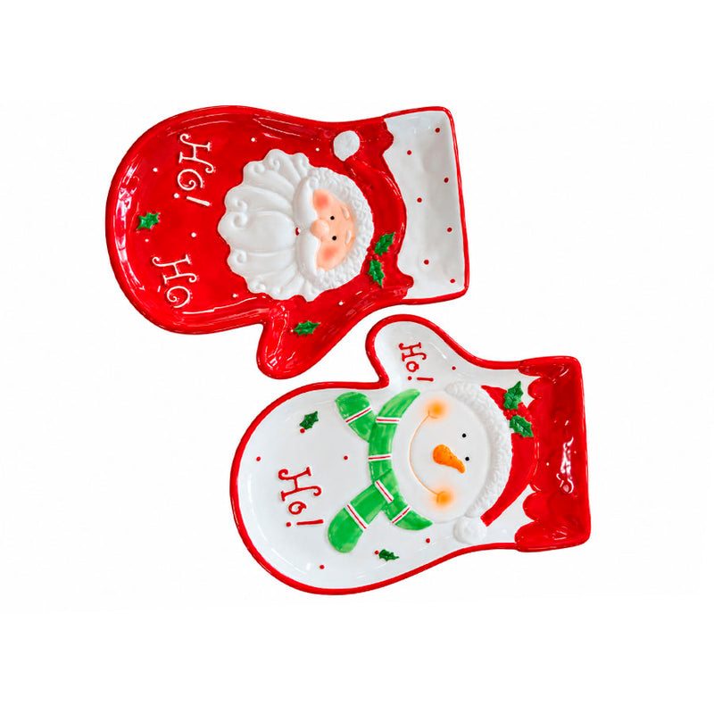 Prato Travessa de Cerâmica Luva de Natal Modelos Sortidos 1 Unidade- 25x20cm