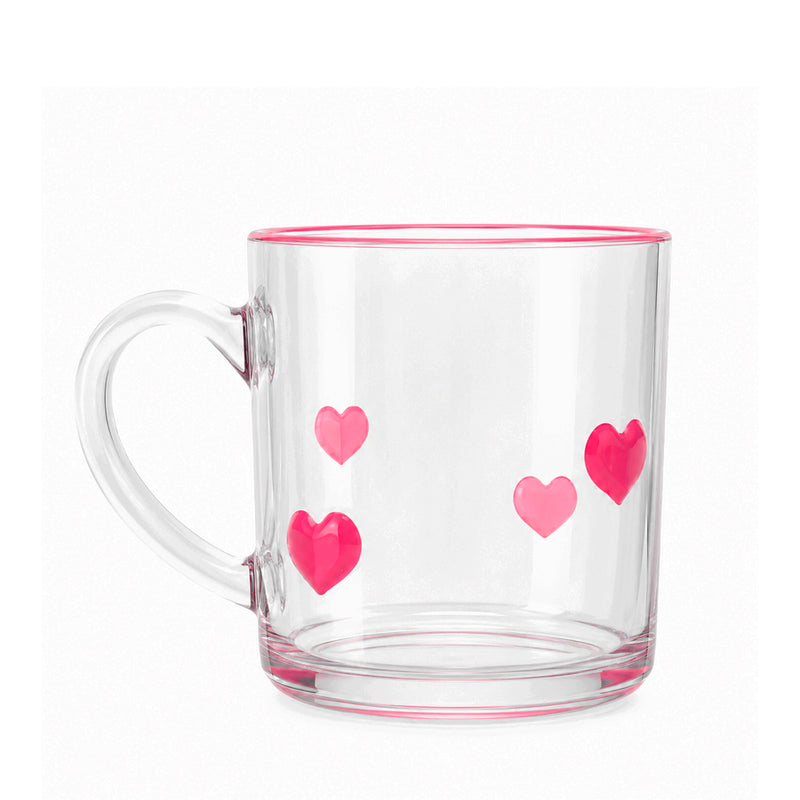 Xícara de Vidro com Coração Rosa