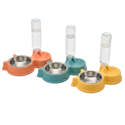Comedouro e Bebedouro Duplo Automático para Pets com Inox - Cores Sortidas