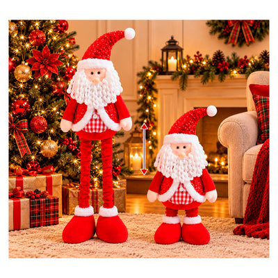 Papai Noel Retrátil de Roupa Lantejoula e Xadrez - 50 cm a 110 cm
