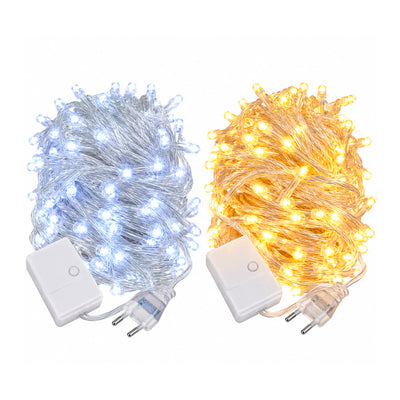 Pisca-Pisca Luz LED Branco Frio ou Amarelo Quente 100 Lâmpadas Fio Transparente 1 Unidade - 9m