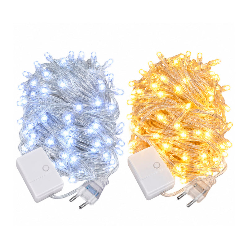 Pisca-Pisca Luz LED Branco Frio ou Amarelo Quente 100 Lâmpadas Fio Transparente 1 Unidade - 9m