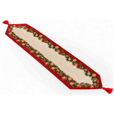 Caminho de Mesa Jacquard Natalino Pinha Vermelho - 33x178cm