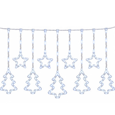 Cortina Led Natalina Árvores e Estrelas Braco Frio - 3m