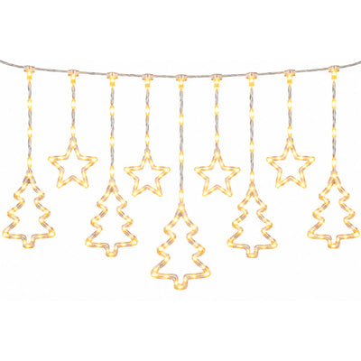 Cortina Led Natalina Árvores e Estrelas Amarelo Quente - 3m