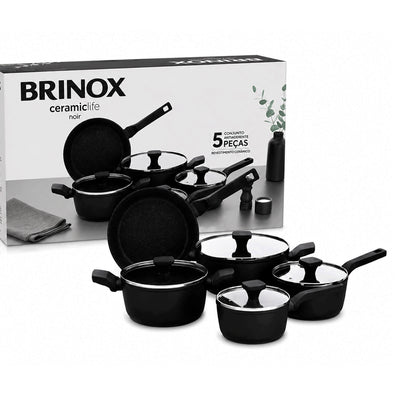 Conjunto de Panelas Brinox Ceramic Life Noir 5 Peças - Indução