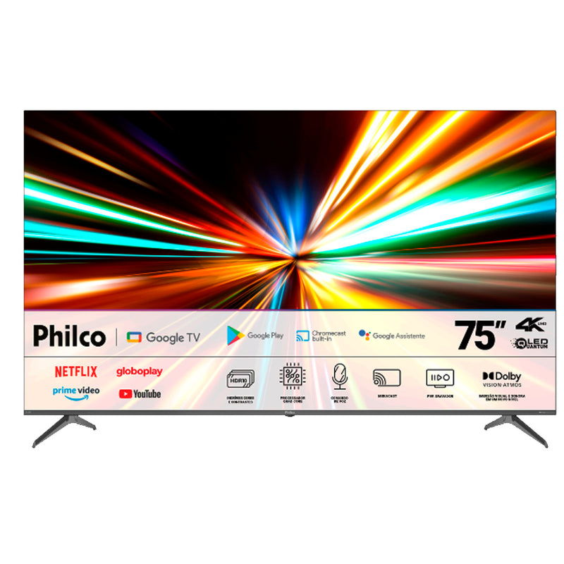 Smart TV 75" Philco QLED 4K Google TV Dolby Vision P75CGA