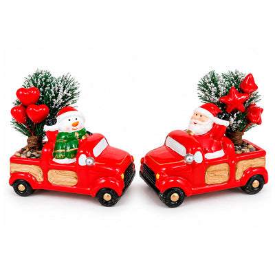 Enfeite Decorativo Caminhonete de Natal com Pinheiro Modelo Sortido 1 Unidade - 11cm