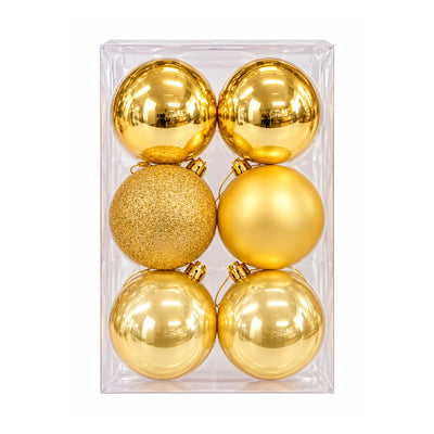 Conjunto de Bolas de Natal Plásticas Douradas Acabamento Misto 8cm - 6 Peças
