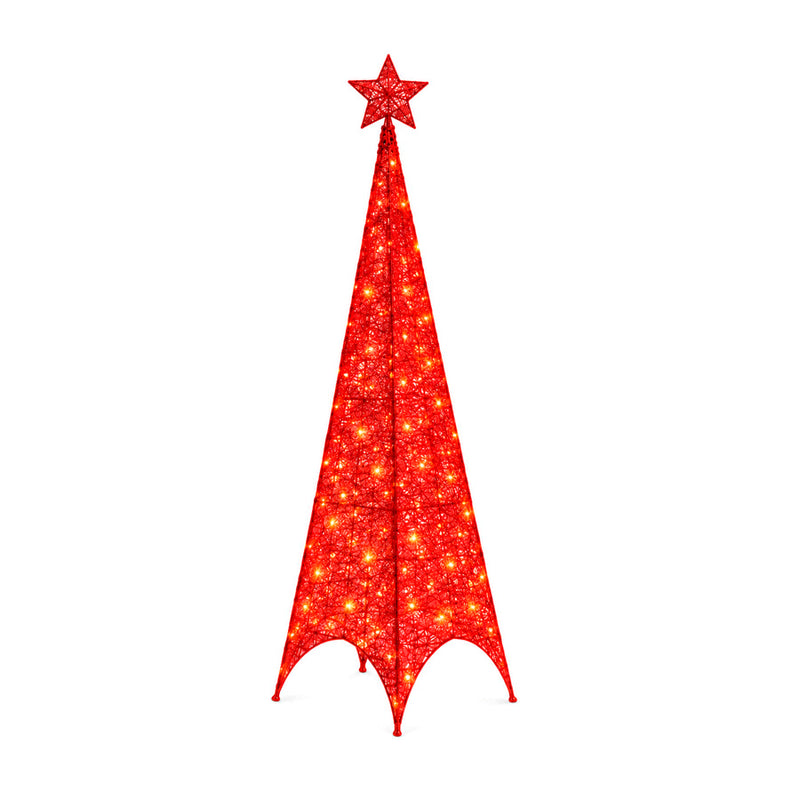 Árvore Natalina Iluminada Triangular Vermelha 100 LEDs 1,8m com Estrela