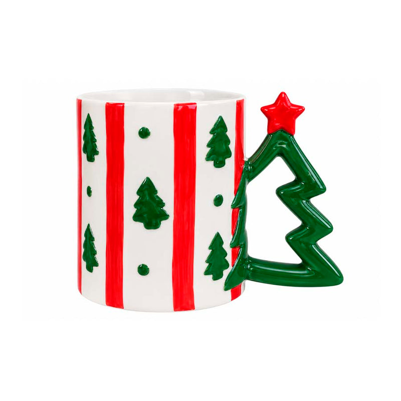Caneca de Cerâmica Natalina com Alça de Árvore de Natal