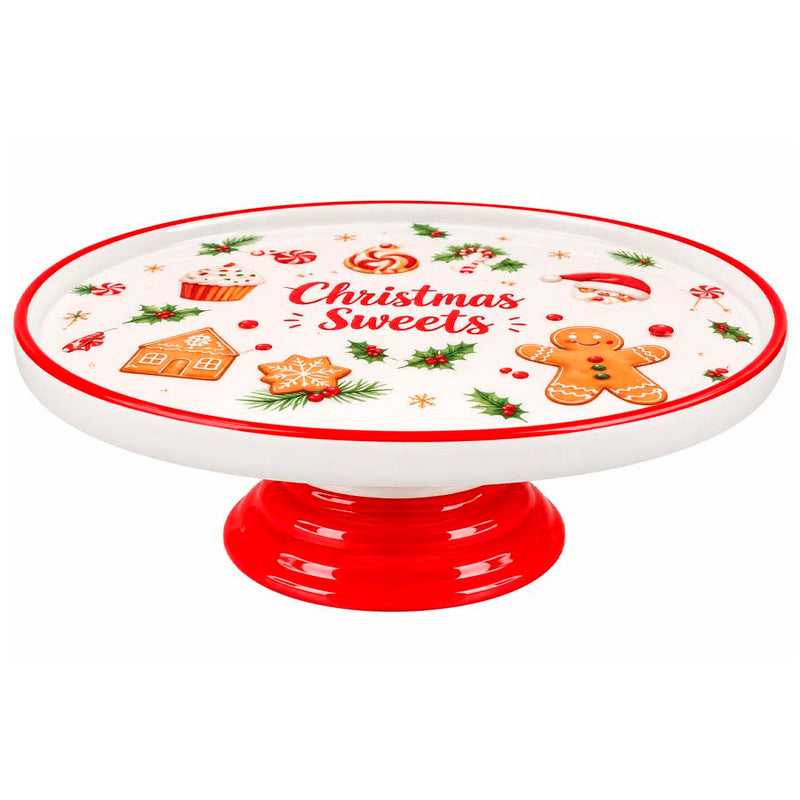 Boleira de Cerâmica com Pé Natalina Christmas Sweets - 23cm