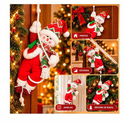 Boneco de Neve Escalador Decorativo Vermelho e Branco - 40cm