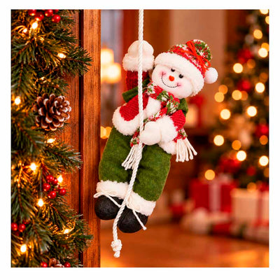Boneco de Neve Escalador Decorativo Vermelho e Verde - 40cm