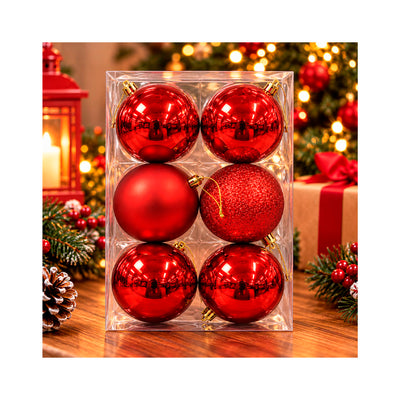 Conjunto de Bolas de Natal Plásticas Vermelhas 10cm - Kit com 6 Peças