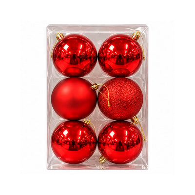 Conjunto de Bolas de Natal Plásticas Vermelhas 10cm - Kit com 6 Peças