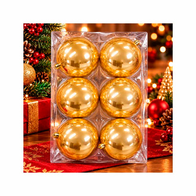 Conjunto de Bolas de Natal Plásticas Douradas 12cm - Kit com 6 Peças
