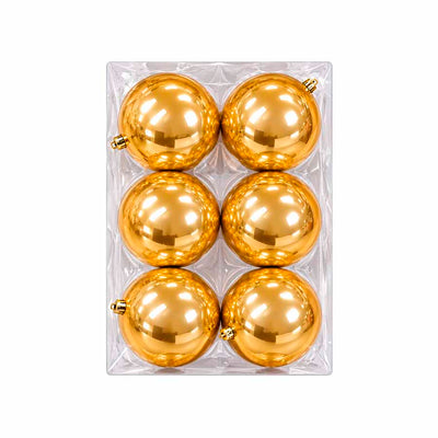 Conjunto de Bolas de Natal Plásticas Douradas 12cm - Kit com 6 Peças
