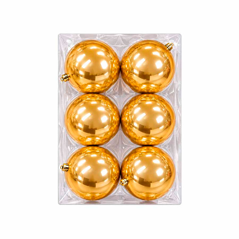 Conjunto de Bolas de Natal Plásticas Douradas 12cm - Kit com 6 Peças
