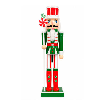 Boneco Quebra-Nozes Decorativo Verde Tema Candy Land com Pirulito - 52 cm