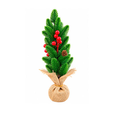 Mini Pinheiro de Natal Decorativo com Frutinhas e Pinha com Base de Juta - 38cm