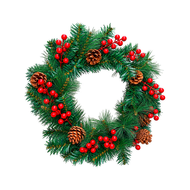 Guirlanda Natalina Decorativa com Pinhas e Frutas Vermelhas - 40cm