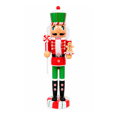 Boneco Quebra-Nozes Decorativo com Pirulito e Biscoito Gingerbread - 37cm