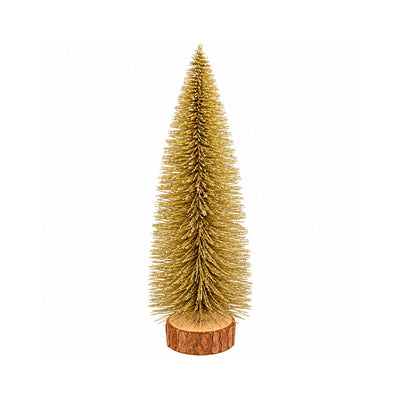 Mini Árvore de Natal Decorativa Dourada com Base de Madeira - 35cm