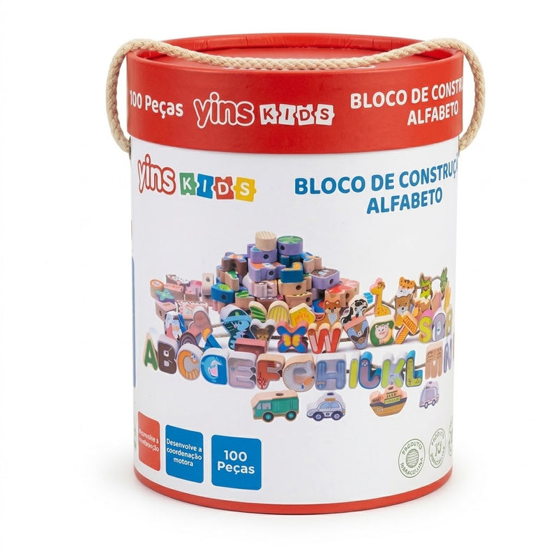 Bloco de Construção Alfabeto 100 Peças - Yins Kids