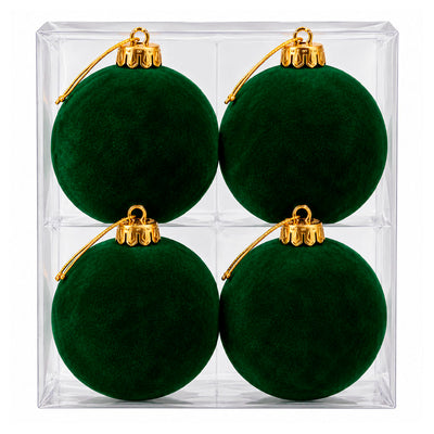 Conjunto de Bolas Natalinas de Veludo Verde 10 cm - 4 Peças