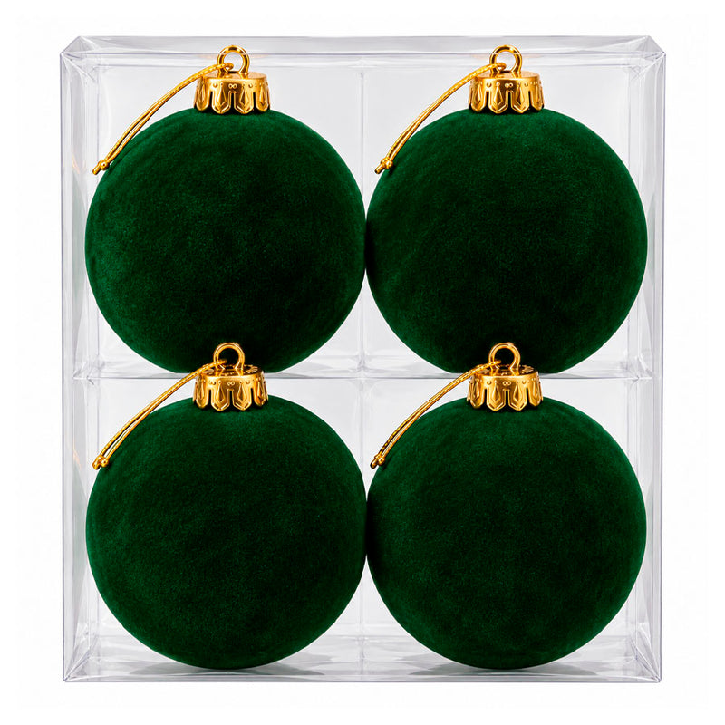 CONJUNTO DE BOLAS NATALINAS DE VELUDO VERDE 10CM - 4 PEÇAS