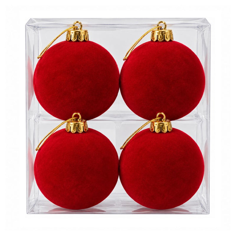 CONJUNTO DE BOLAS NATALINAS DE VELUDO VERMELHO VINHO 10 CM - 4 PEÇAS