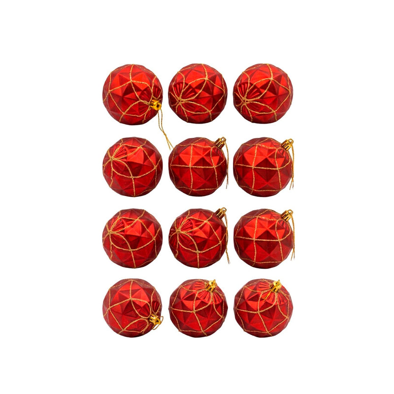 Kit Bolas de Natal Vermelhas Texturizadas 6cm - 12 Unidades