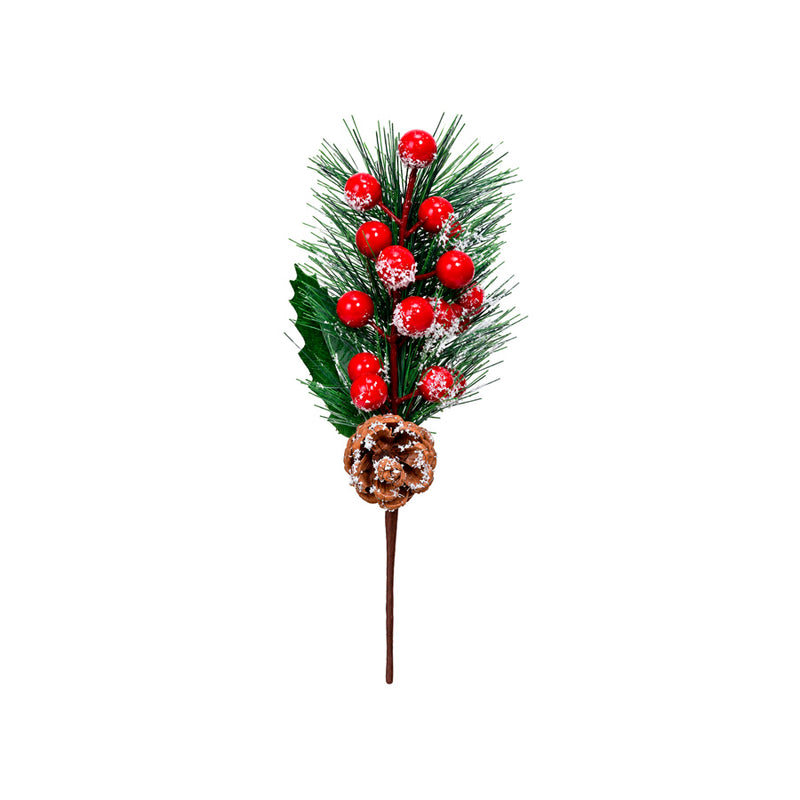 Galho Natalino Berry Nevado com Pinha - 25cm