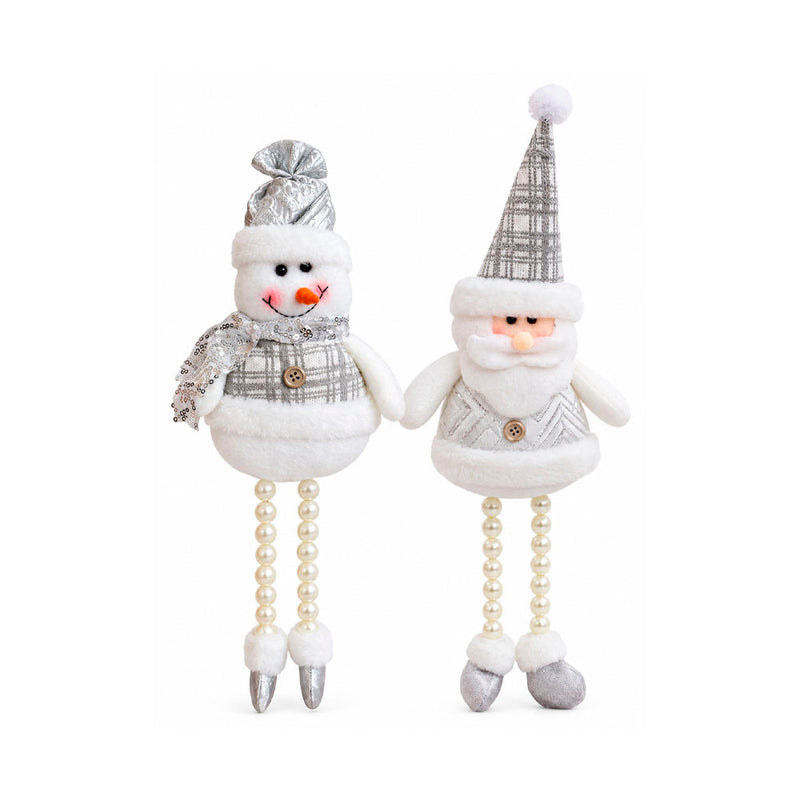 Enfeite de Natal Sortidos Papai Noel ou Boneco de Neve Pernas de Pérolas 34cm - 1 Unidade