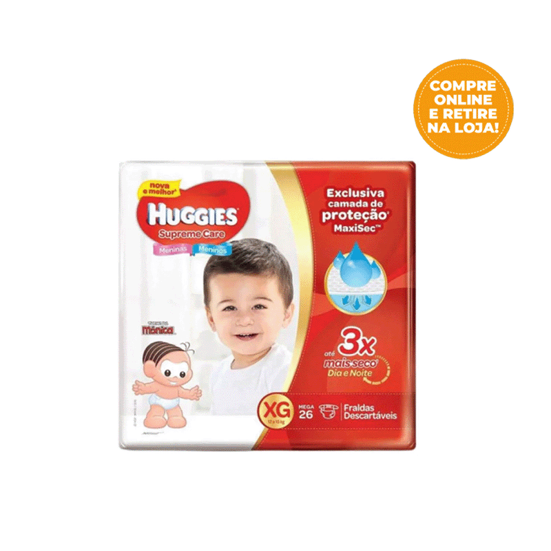 FRALDA HUGGIES SUPREME CARE MEGA XG COM 26 unidades