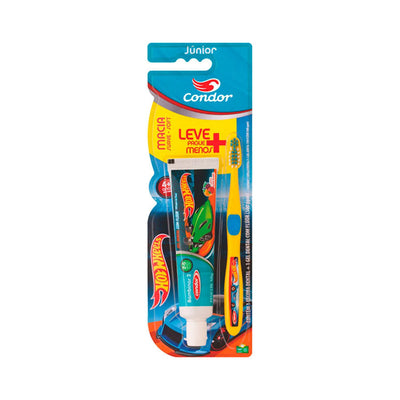 Kit Condor Gel Dental Com 50G Kids + Escova Hot Wheels Junior Macia
