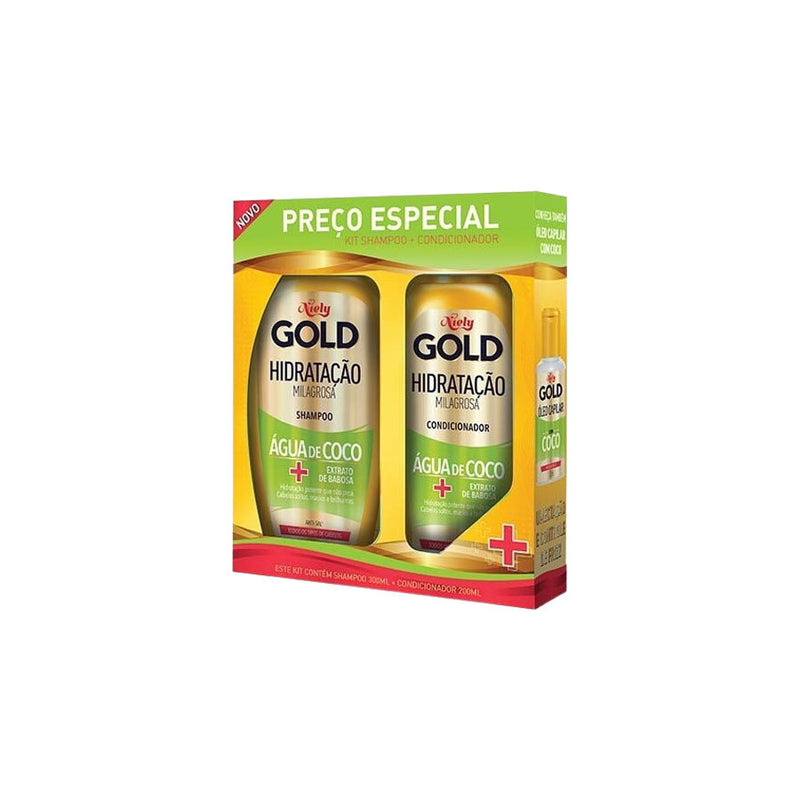 O Kit Shampoo + Condicionador Água de Coco Hidratante Niely Gold 230ML