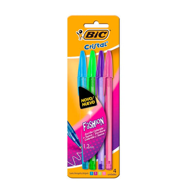Caneta Esferográfica Bic Cristal Fashion Colorida 4 Unidades