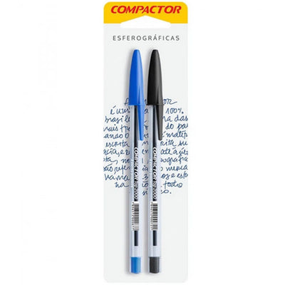Caneta Esferográfica Preta e Azul - Compactor