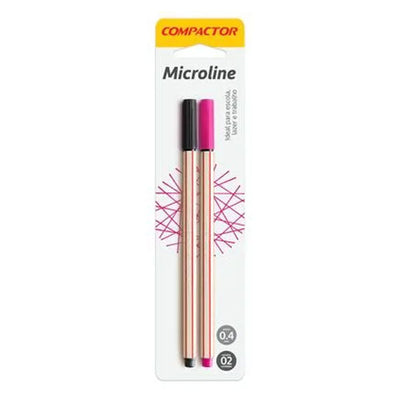 Caneta Fineliner Compactor Microline 0.4mm Preto e Rosa - 2un.