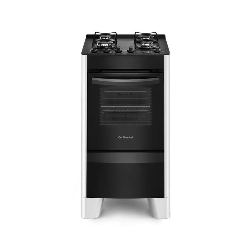 FOGÃO 4 BOCAS CONTINENTAL AUTOMÁTICO BRANCO E PRETO COM MESA DE VIDRO (FC4VB) - BIVOLT