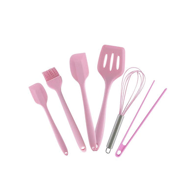 CONJUNTO DE UTENSÍLIOS DE COZINHA EM SILICONE ROSA