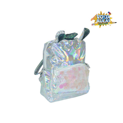 Mochila Holográfica Escolar Fashion - Prata