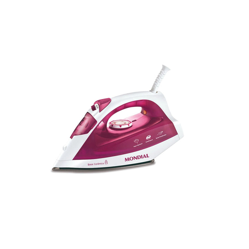 Ferro De Passar A Vapor Mondial NF-34 Base Antiaderente Rosa e Branco 127V