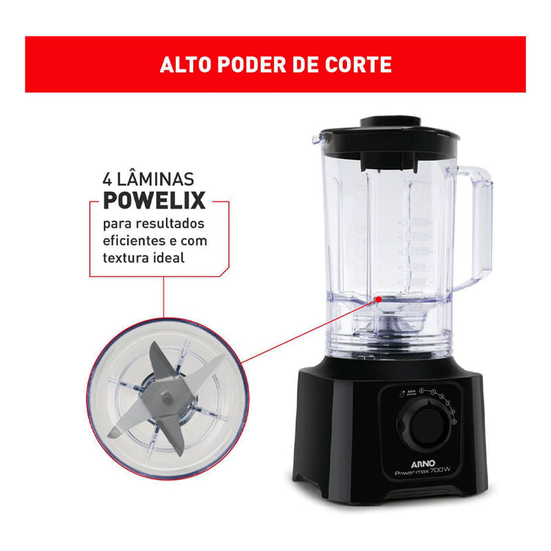Liquidificador Arno Powermax Preto com 4 Lâminas Powelix 700W - 3,1L