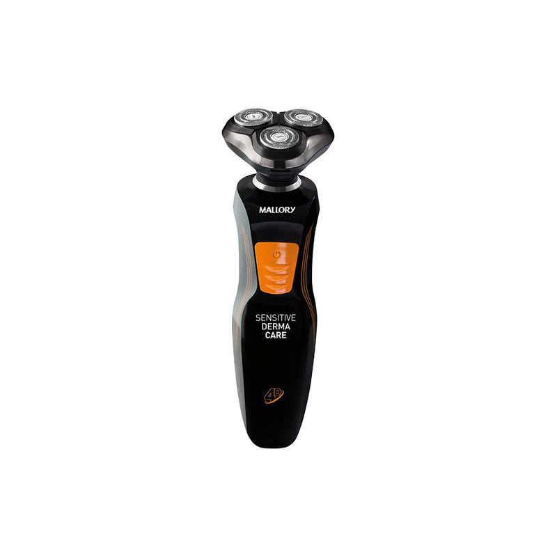 Barbeador Elétrico Mallory Sensitive Derma Care Bivolt Preto e Laranja